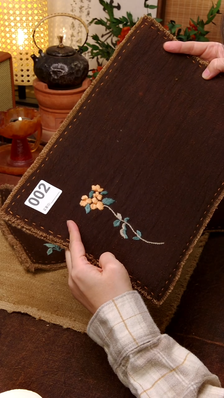 素**LCici手作刺子绣柿染壶垫杯002