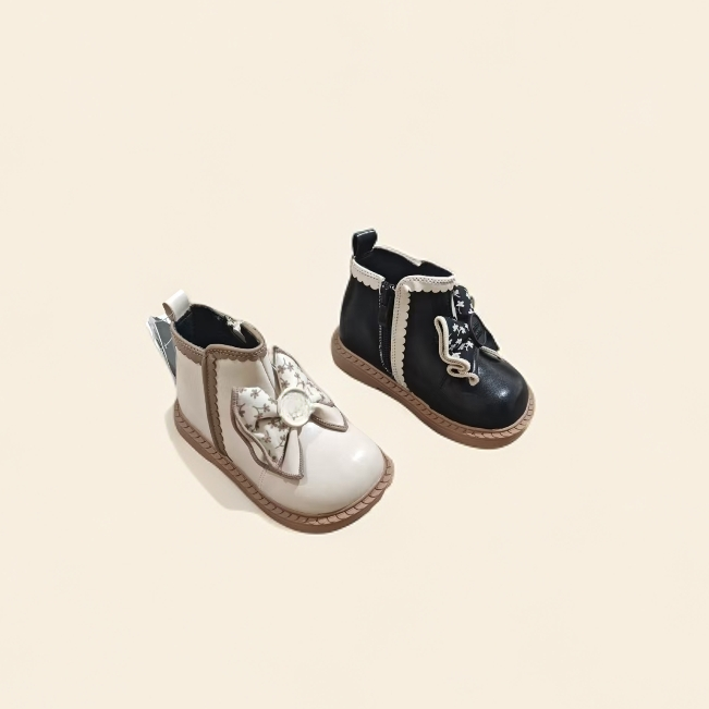 【蝴蝶结22-25码】226622 二棉女宝甜美洋气公主短靴 软底 百搭