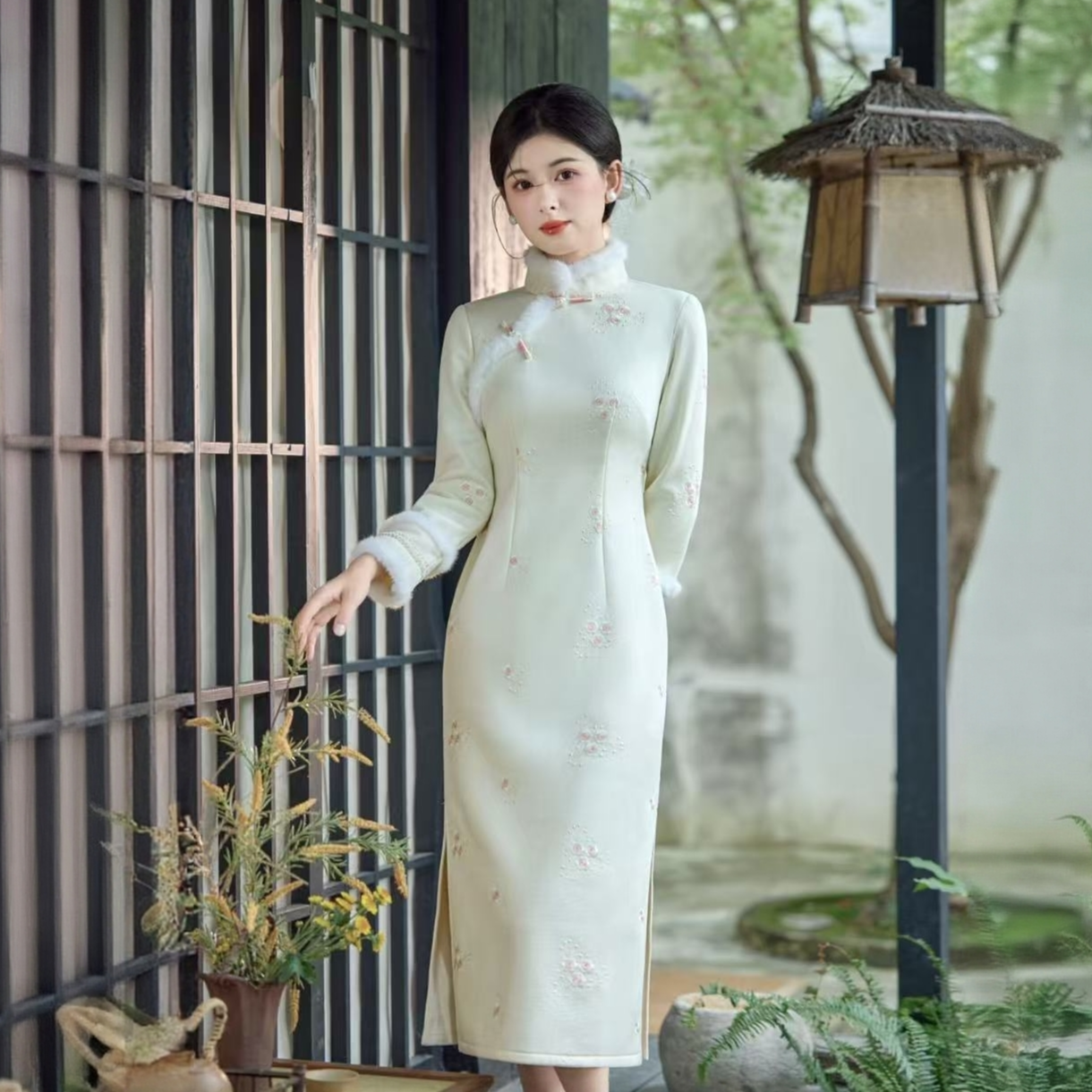 苏故里【浣花溪】新款冬季加绒加厚丝绒刺绣气质女人味显瘦改良旗袍