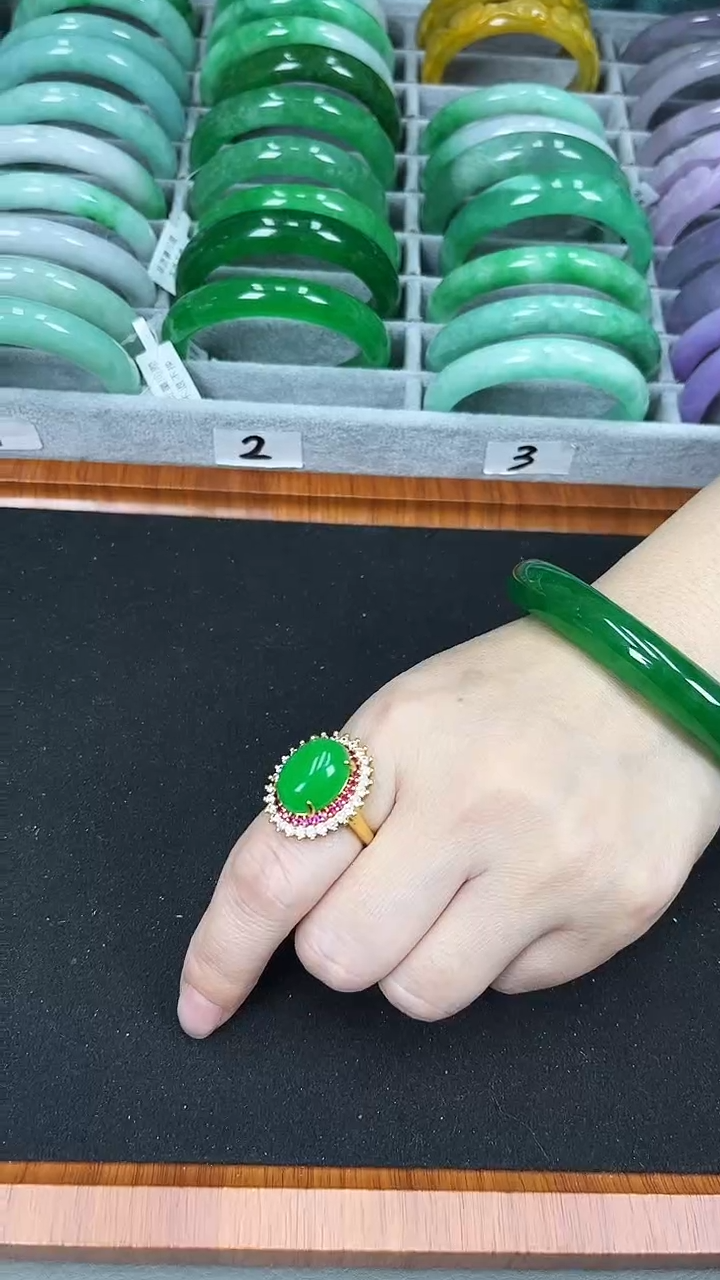 【闪购商品】翡翠戒指未镶嵌h53    正阳绿太阳花戒指