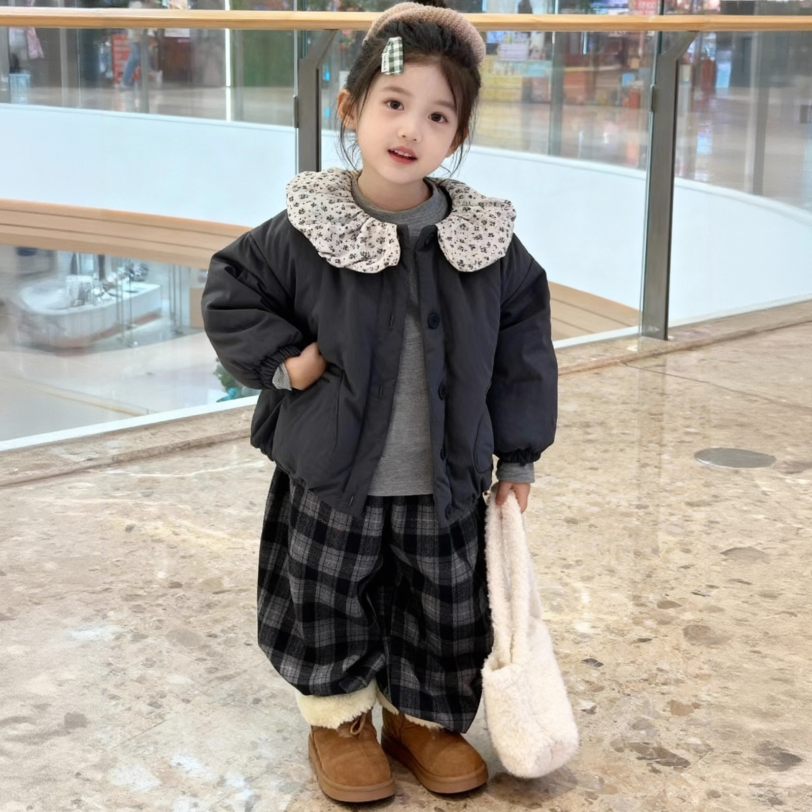 女童2025冬季新款女宝宝洋气加厚碎花棉袄娃娃领韩版保暖棉服外套