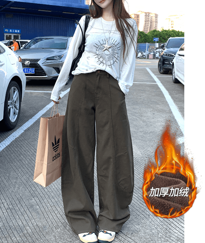 复古美式弯刀阔腿裤2025年秋冬季新款高腰