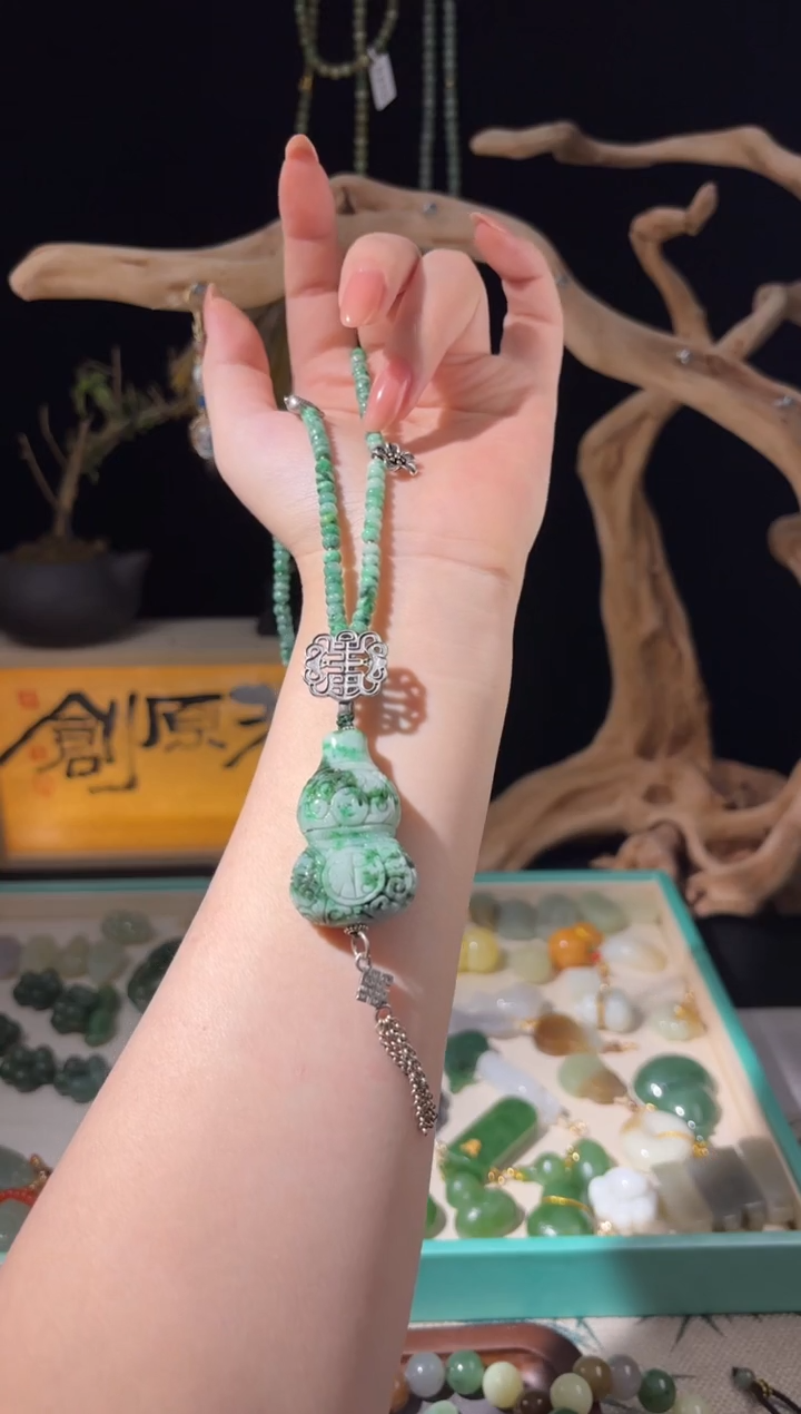 项链银S925镶嵌翡翠翡翠葫芦