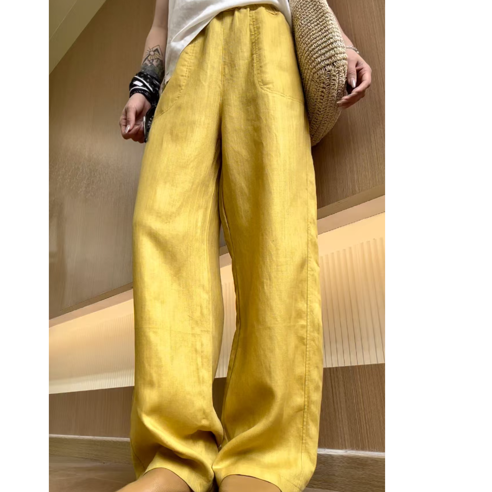 新款人字纹阔腿裤女显瘦百搭3358