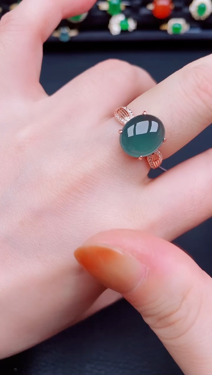 【闪购商品】翡翠戒指银S925镶嵌天然a货翡翠59