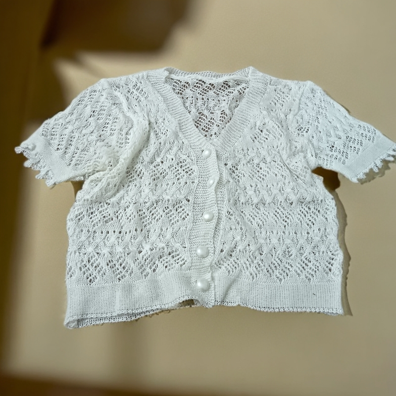 7715白色镂空小清新开衫