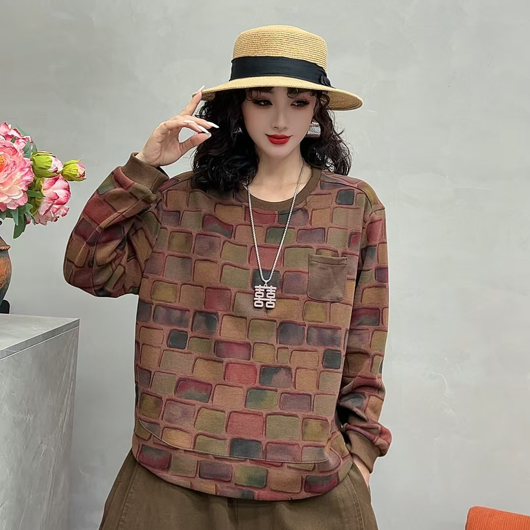 16211新款春秋复古宽松百搭显瘦长袖卫衣