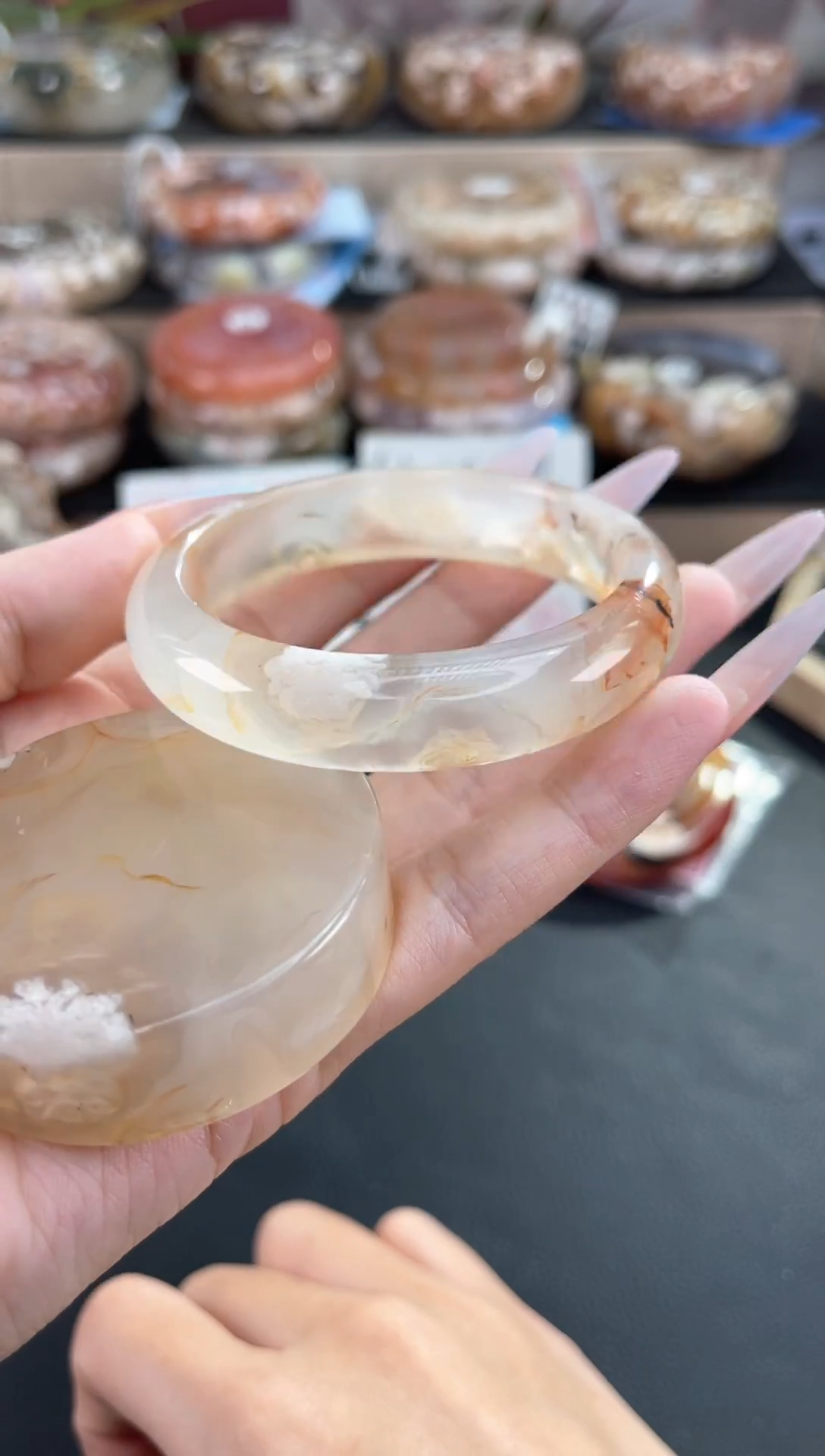 未镶嵌手镯石英质玉天然樱花玛瑙手镯（镯心赠品）55