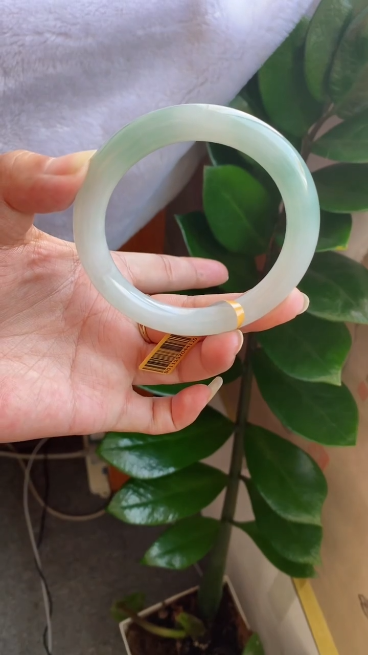 【闪购商品】翡翠手镯未镶嵌（十星强推）冰胶晴底金丝绿圆条1号