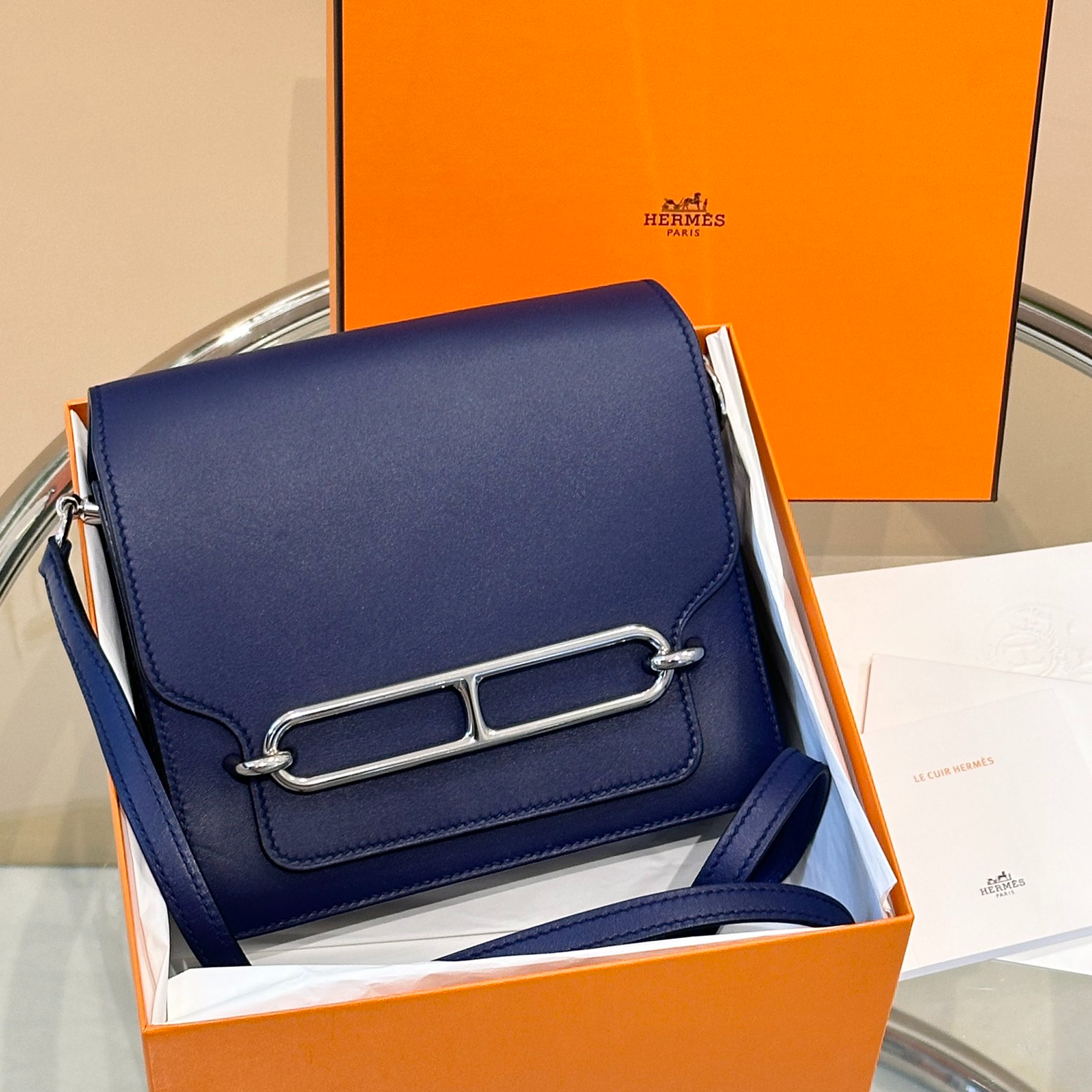 95新 Hermes/爱马仕 roulis mini猪鼻子19 水墨蓝 银扣 