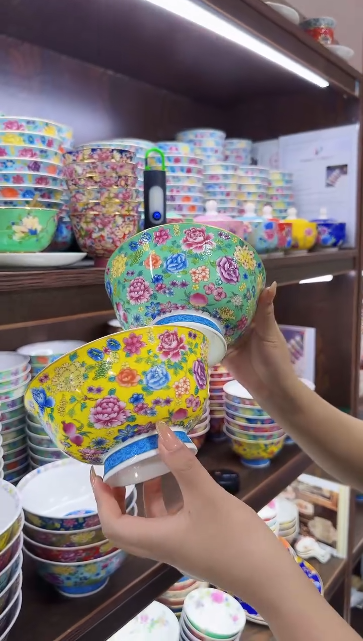 珐琅6英寸面碗2个景德镇陶瓷