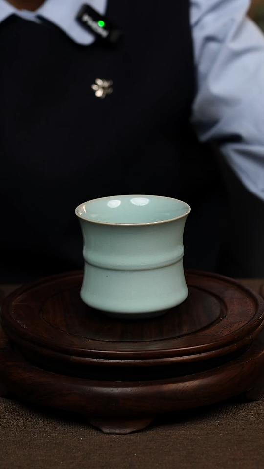瓷片天青色全手束腰杯170ml微瑕不带礼盒