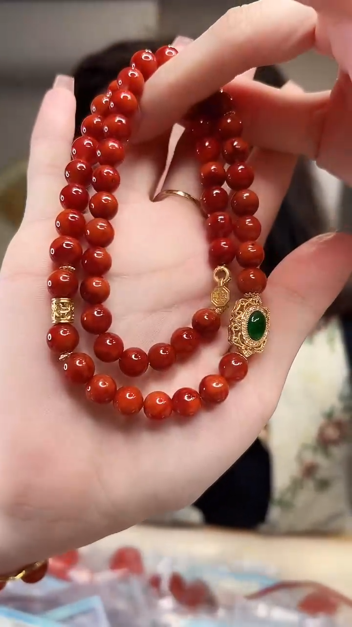 【闪购商品】南红玛瑙项链未镶嵌8mm/45cm/18K金设计款