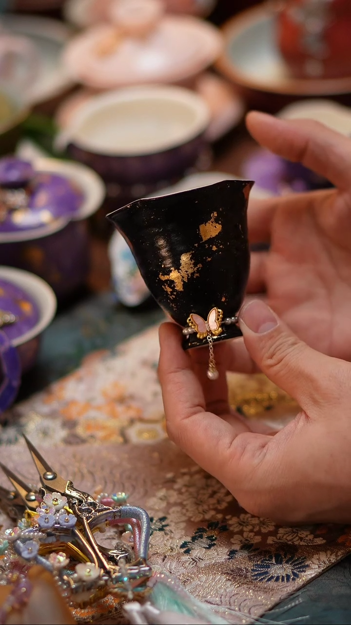 【闪购商品】黑色大漆闻香杯+提溜