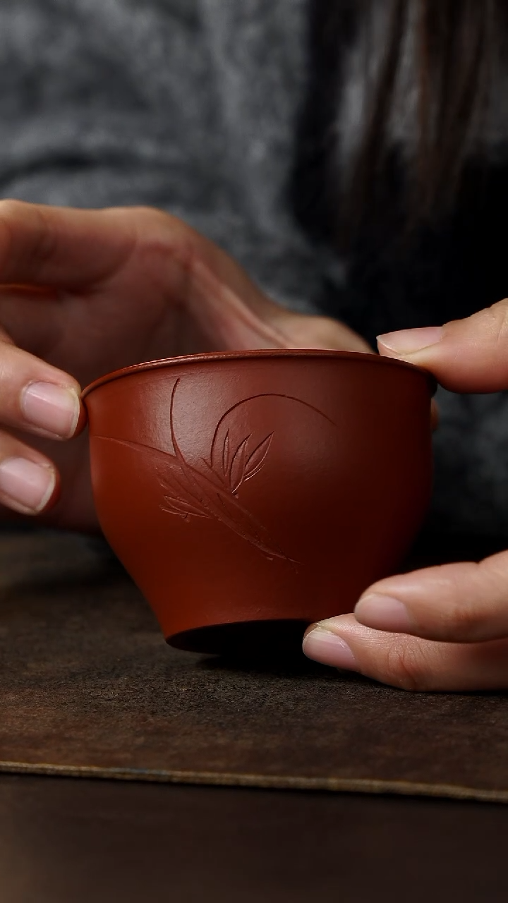 茶杯紫砂杯研所 吉海杯-兰香若谷 朱泥105cc AS-211