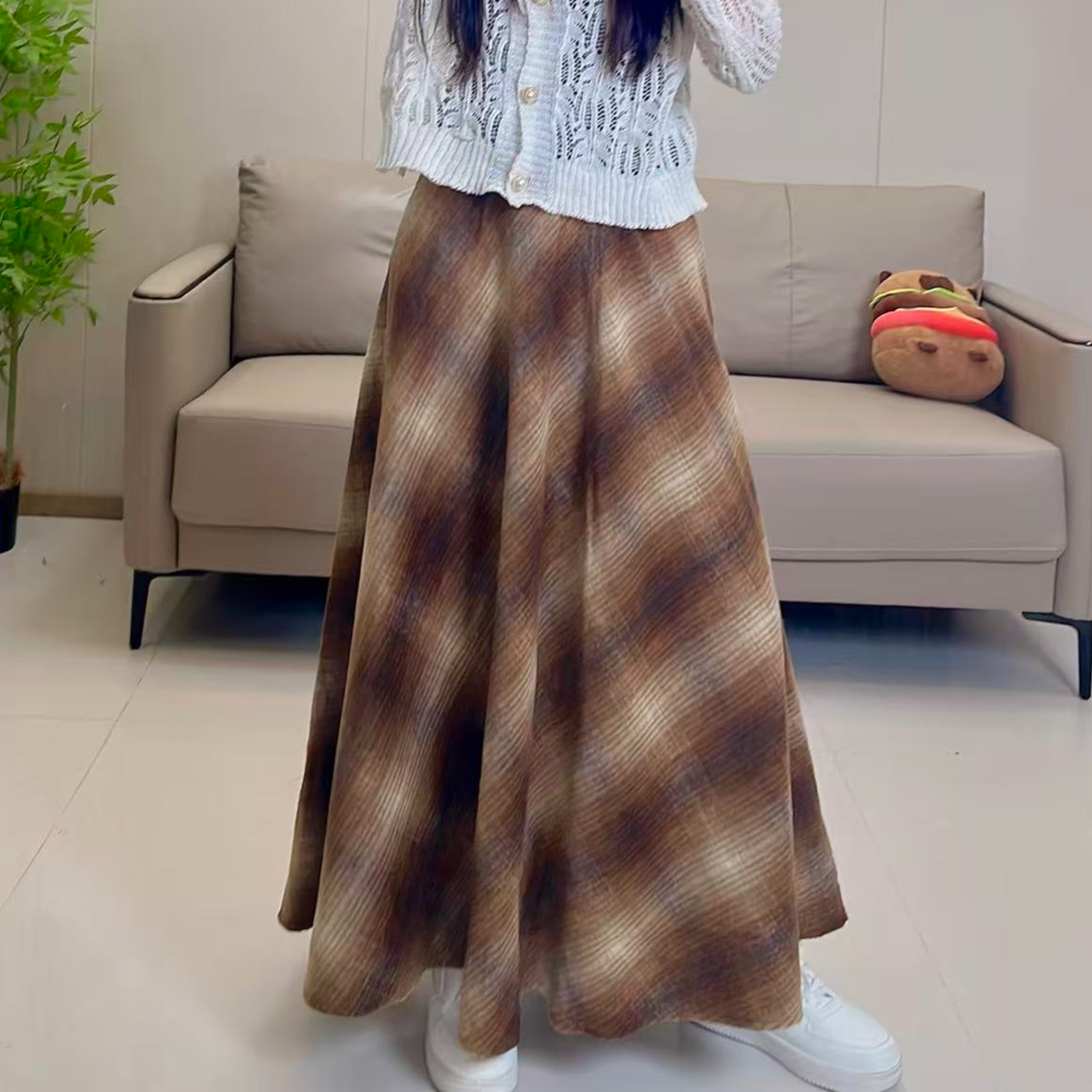 【慧】257美拉德复古格子半身裙秋冬加厚高腰A字裙毛呢裙显瘦新款大