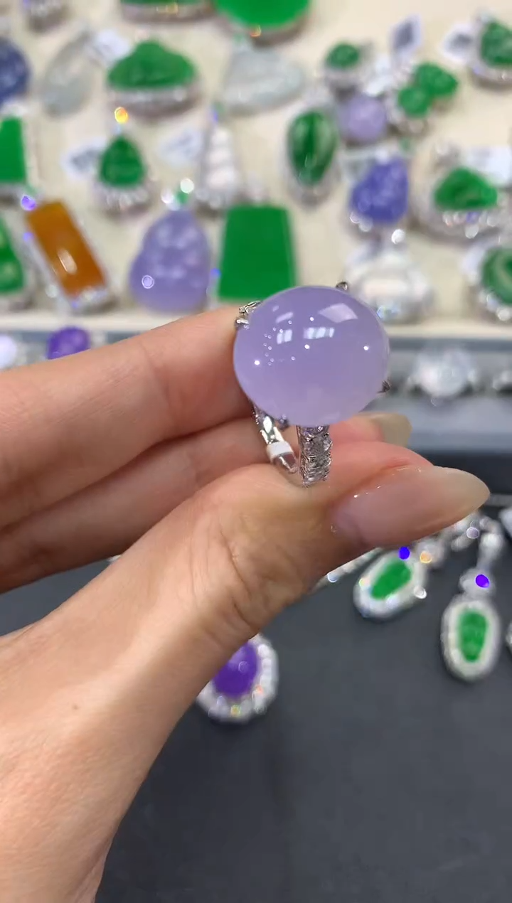 【闪购商品】翡翠戒指18K金镶嵌w266紫货有色差