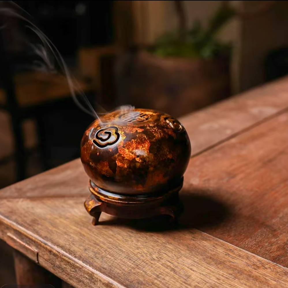 春喜铜【送货上门】T2紫铜手工着色八爪鱼斑铜香炉高：7cm*7cm茶周边