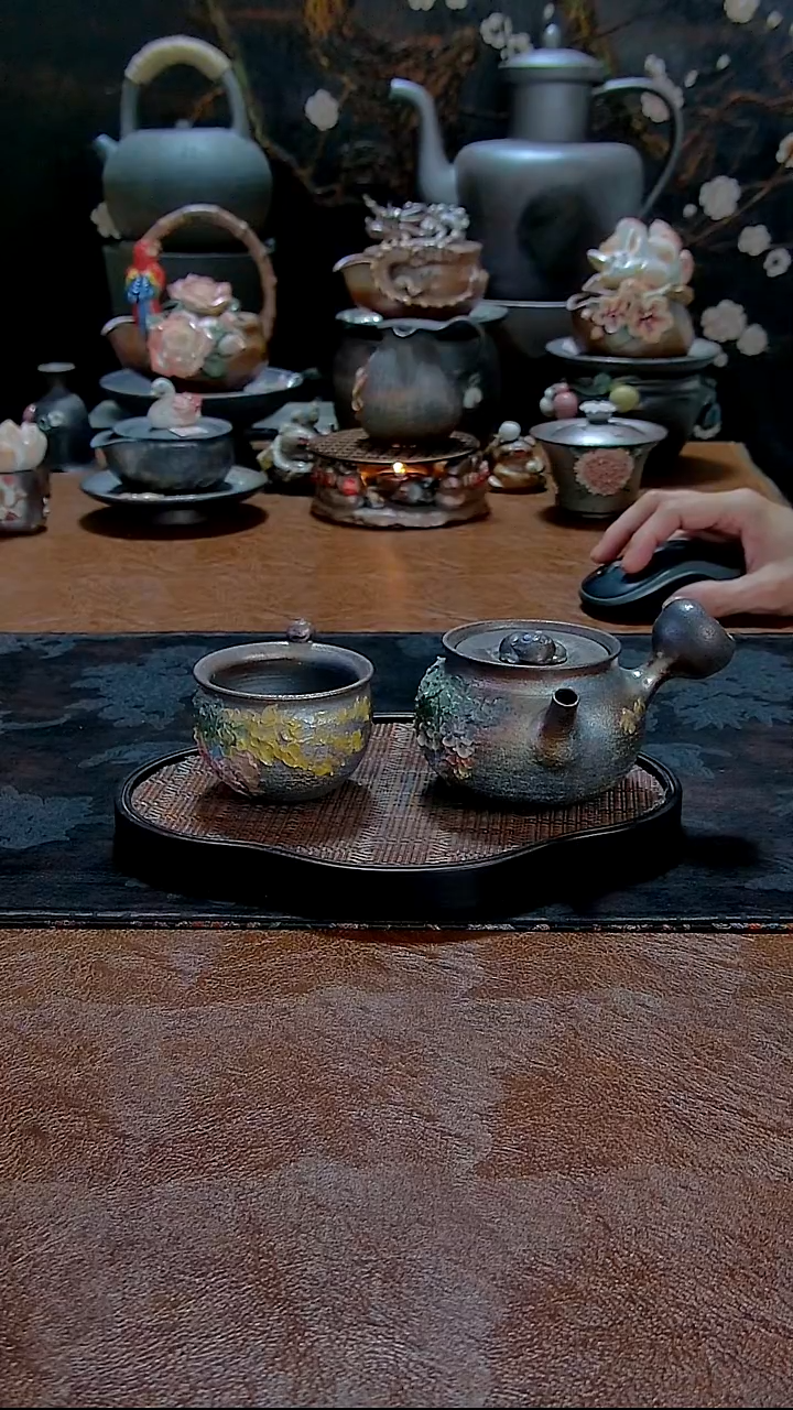 颜老师紫藤花侧把壶套装