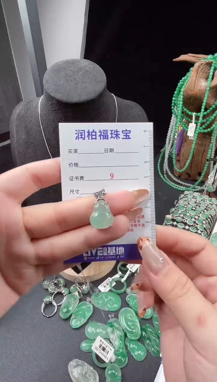 吊坠(赠链)未镶嵌石英质玉（非洲翠）10.41葫芦