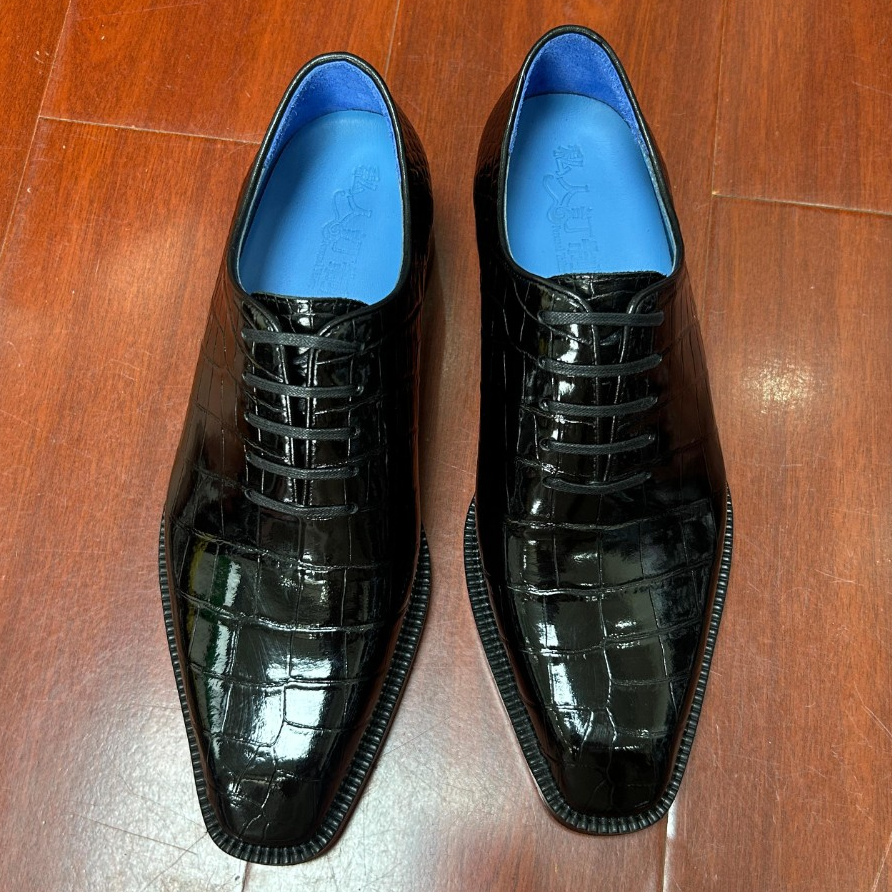 鳄鱼琴底系带牛津鞋男百搭时尚舒适黑色备用