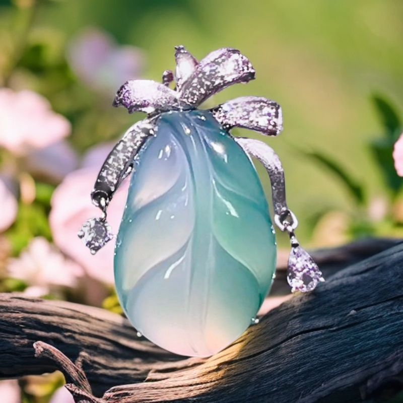 银925镶嵌设计款百搭芭蕉叶玉髓