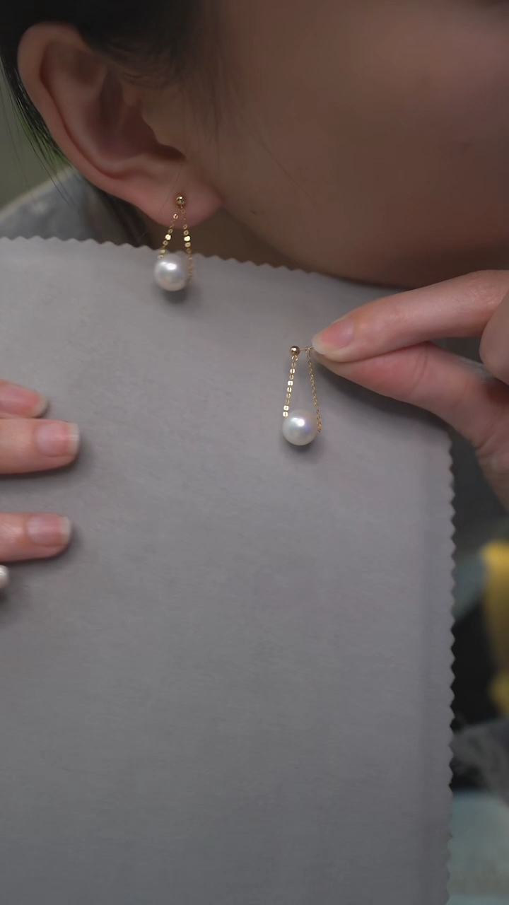 【闪购商品】淡水珍珠耳饰18K金镶嵌通体18K金白色耳线一对