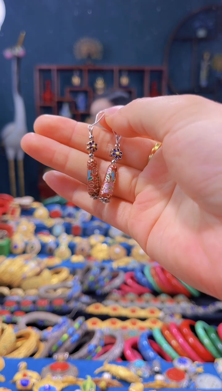 非遗 景泰蓝耳饰 水滴红