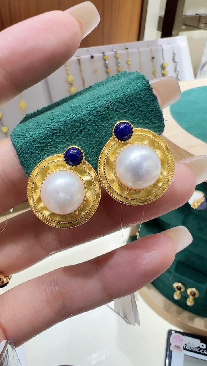 银S925镶嵌青金石耳饰@@