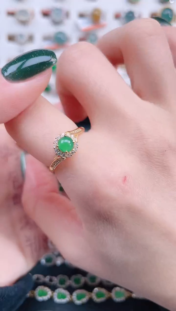 银S925镶嵌戒指翡翠天然翡翠