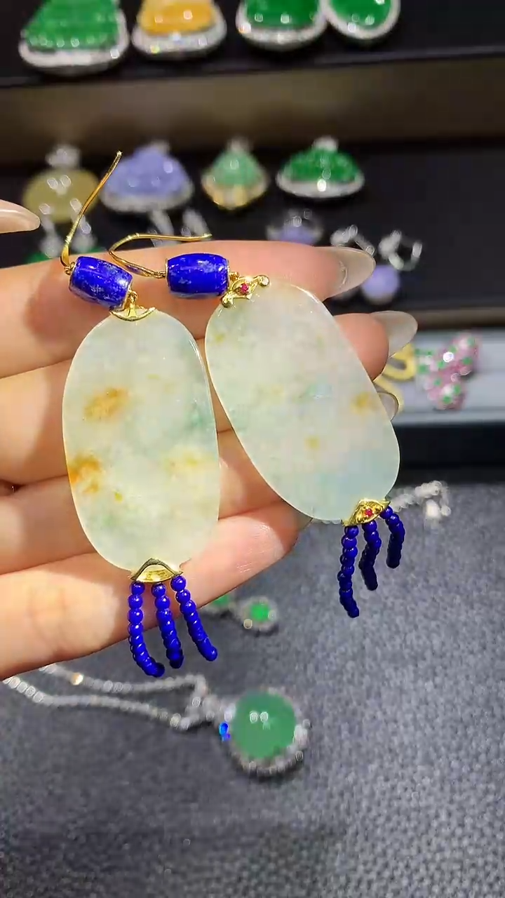 【闪购商品】翡翠耳饰18K金镶嵌5团购