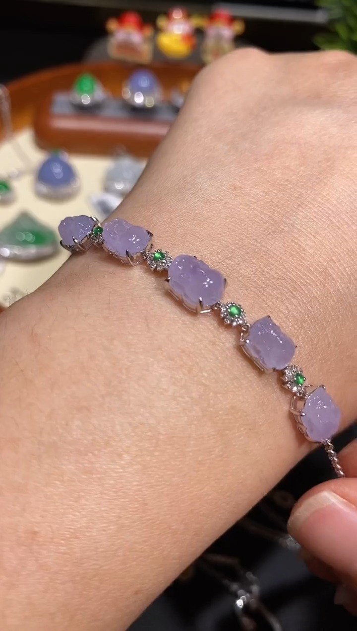 【闪购商品】翡翠手链18K金镶嵌手链