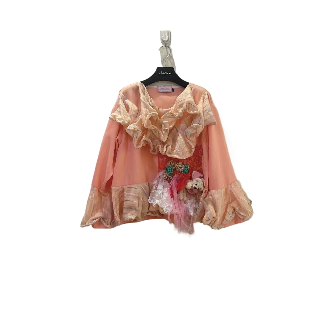 ATT潮牌女装2025冬欧洲站度假风拼接甜美花卉重工时尚卫衣