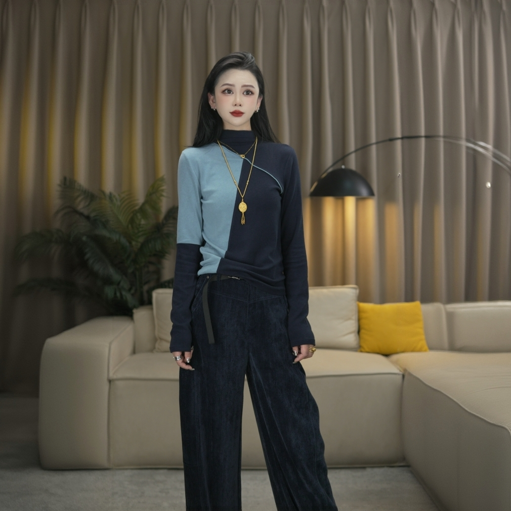  D1大明子秋冬25绵羊毛几何不规则拼接时髦秀场定制上衣