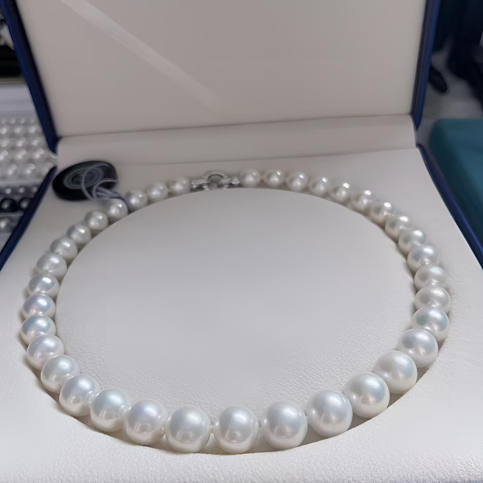 DF060{嫦娥无核}传承大点位白色珍珠项链10-12mm基本无瑕(大证款）