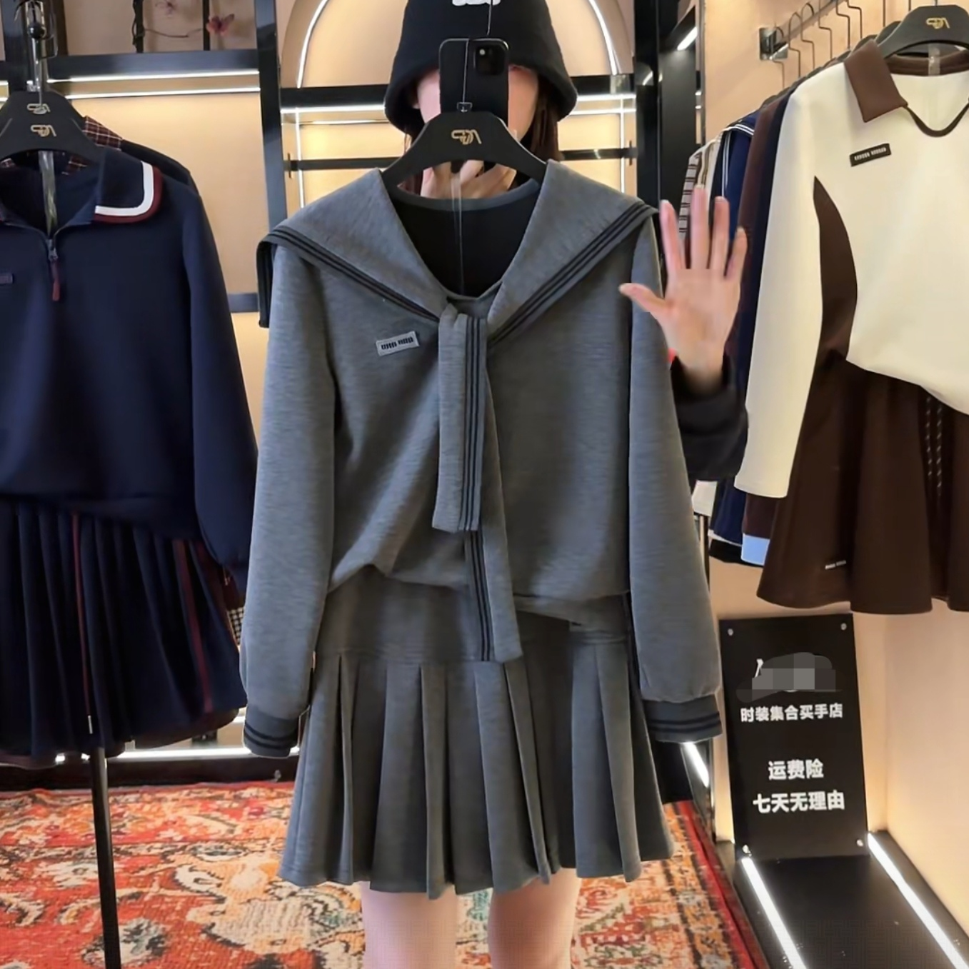 【宠粉价】秋冬新款时尚披肩设计师款高级气质百褶裙套装TZ-416