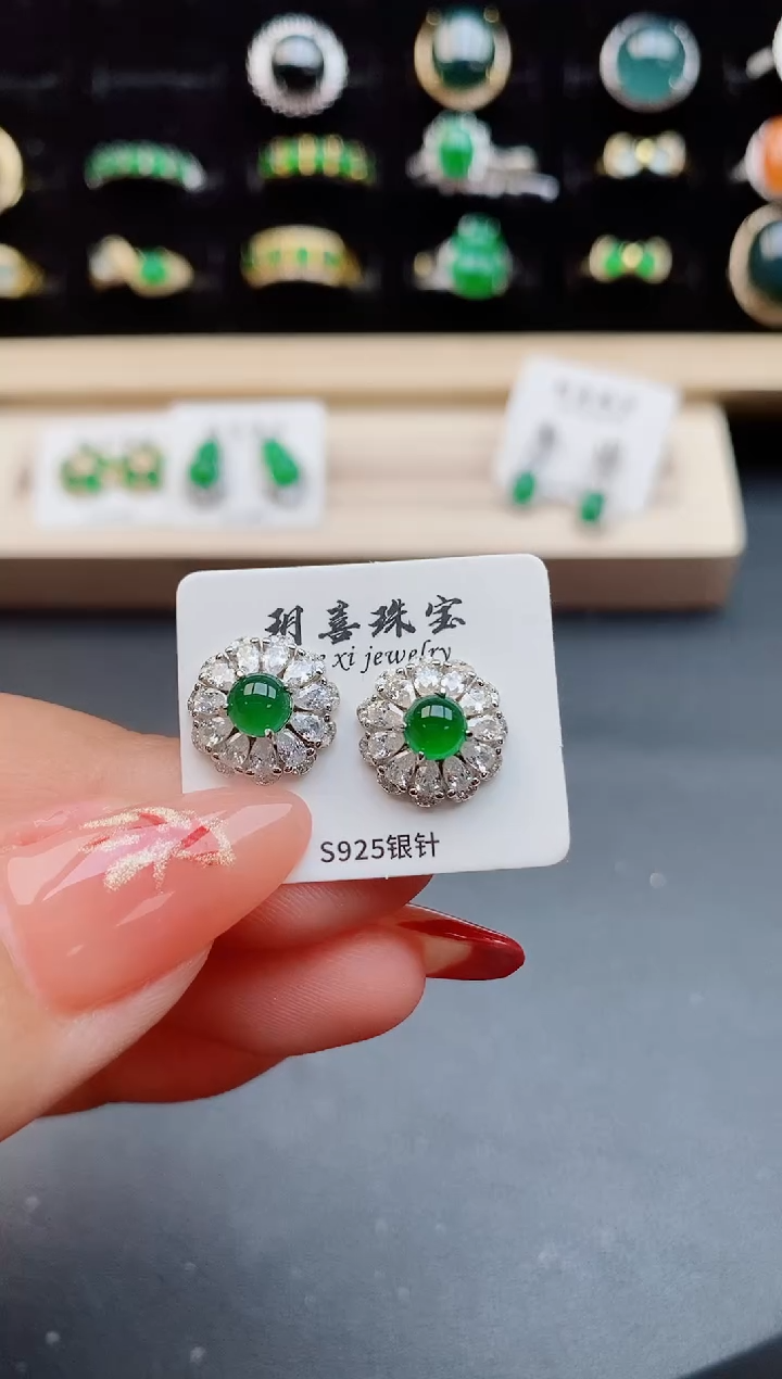 【闪购商品】翡翠耳饰银S925镶嵌1212