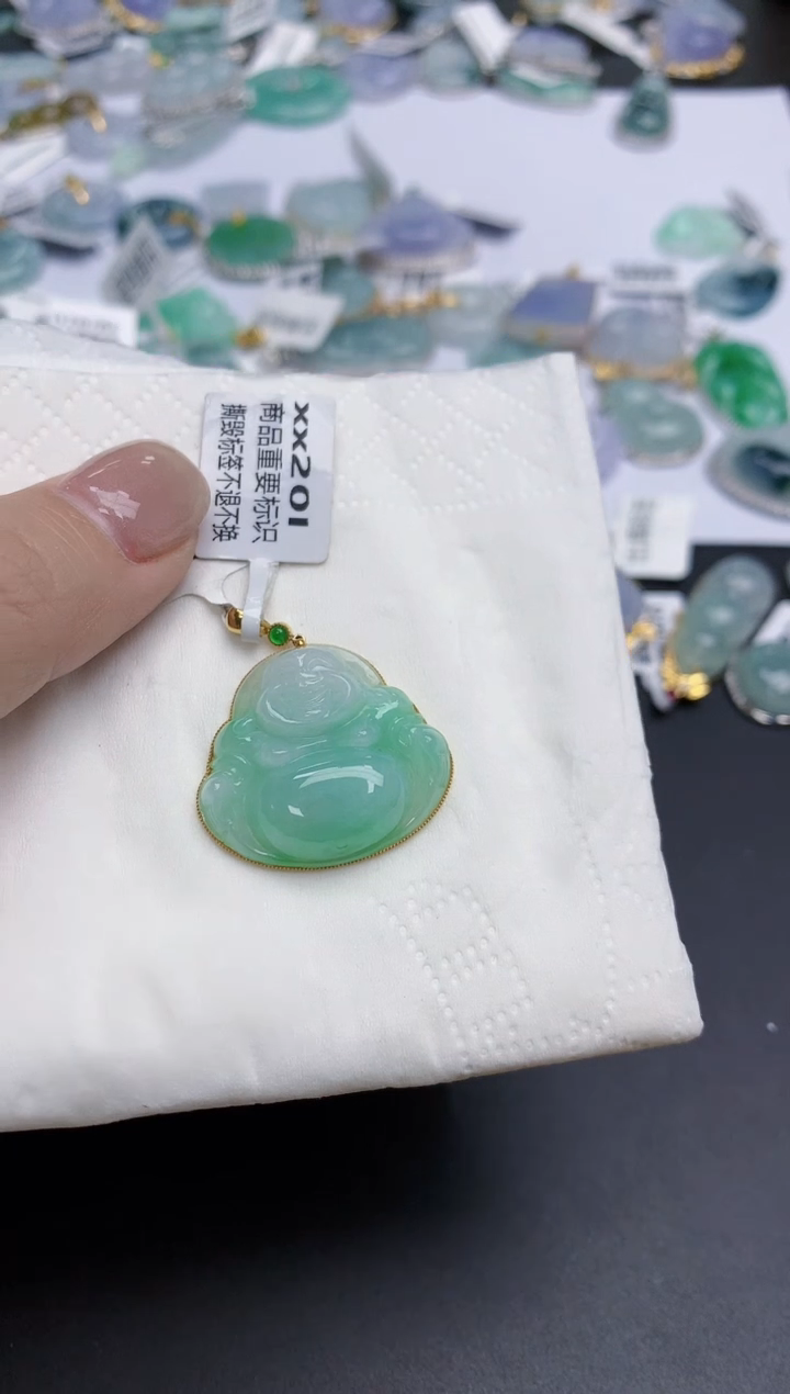【闪购商品】翡翠颈饰18K金镶嵌天然缅甸翡翠A货