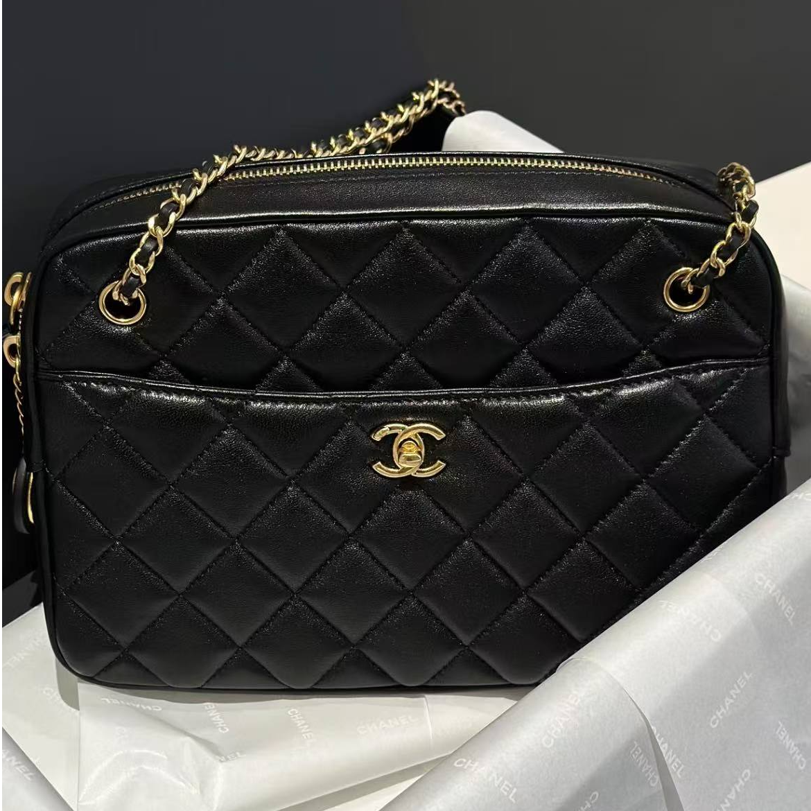 全新未使用 Chanel/香奈儿 蔚蓝/黑金金币相机包