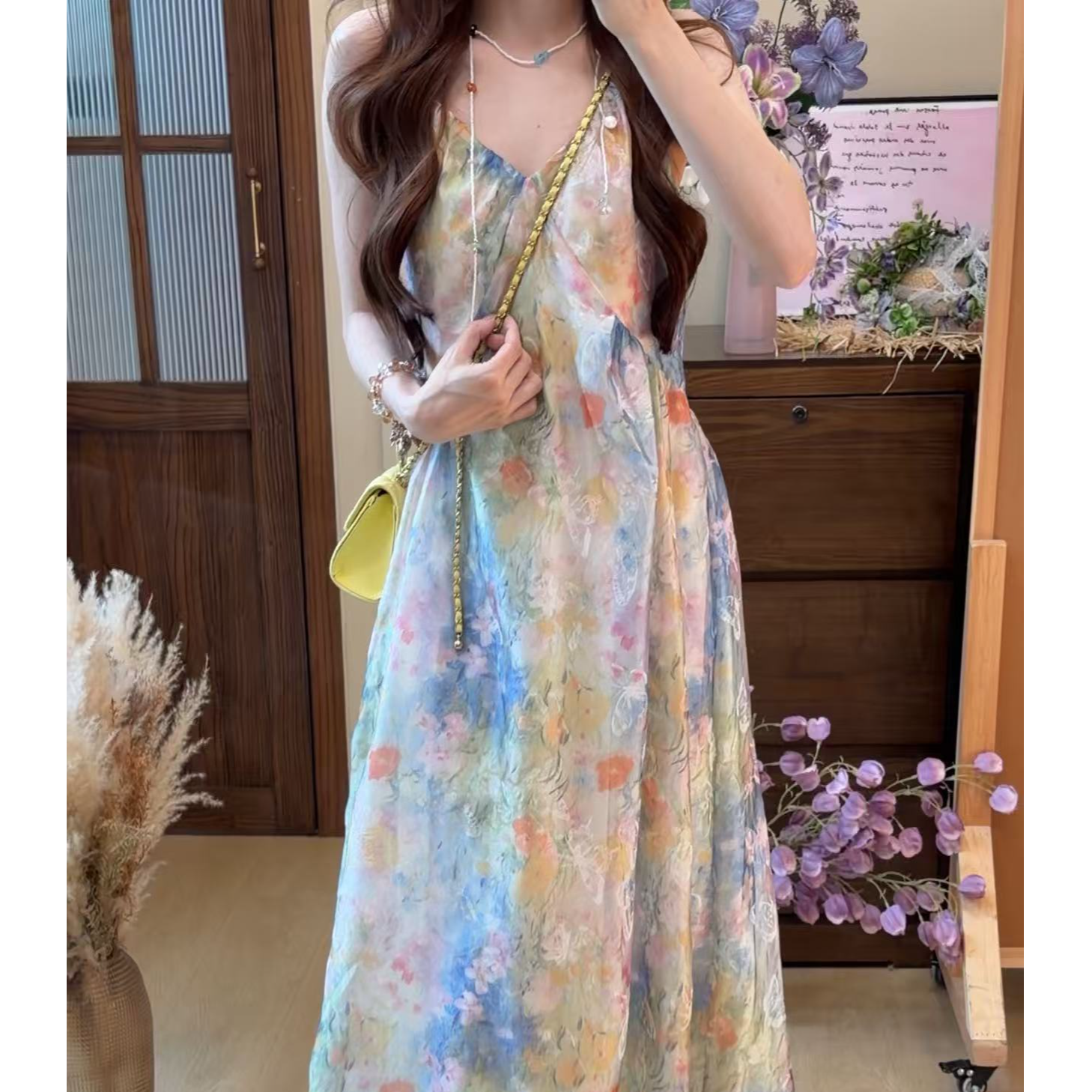 【Honey自制】8773#夏季新款琉璃焕彩碎花吊带掐腰显瘦度假