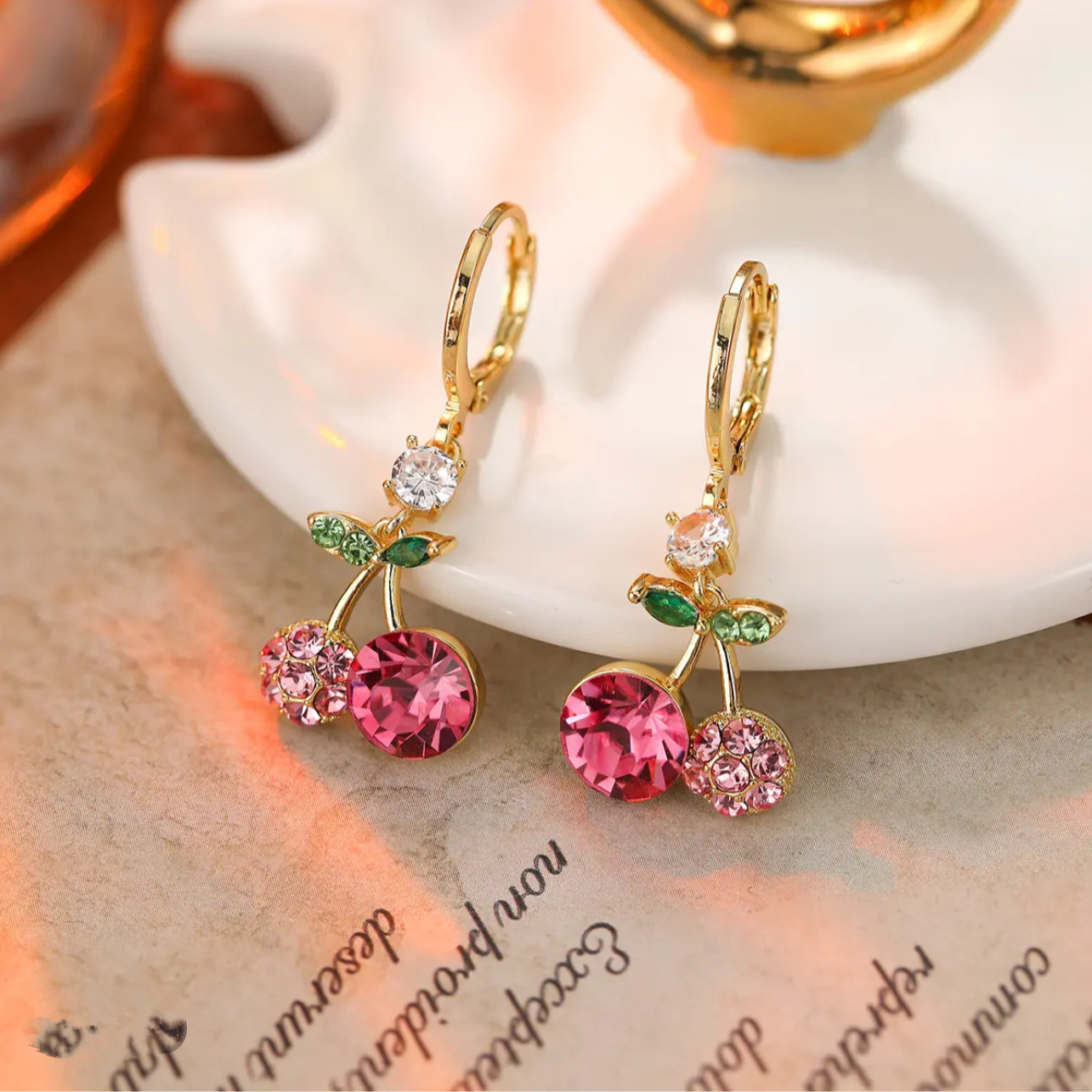 925银针锆石耳饰 【32号】时尚新款粉色樱桃气质百搭耳扣耳环