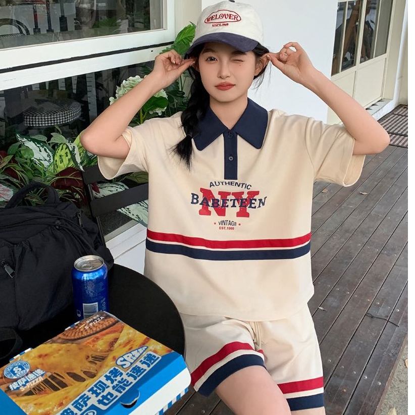 26687高端专享夏款天花板短袖套装杏色（B）