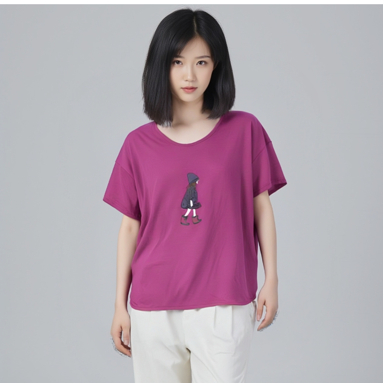 时尚小女孩拿花T恤6003