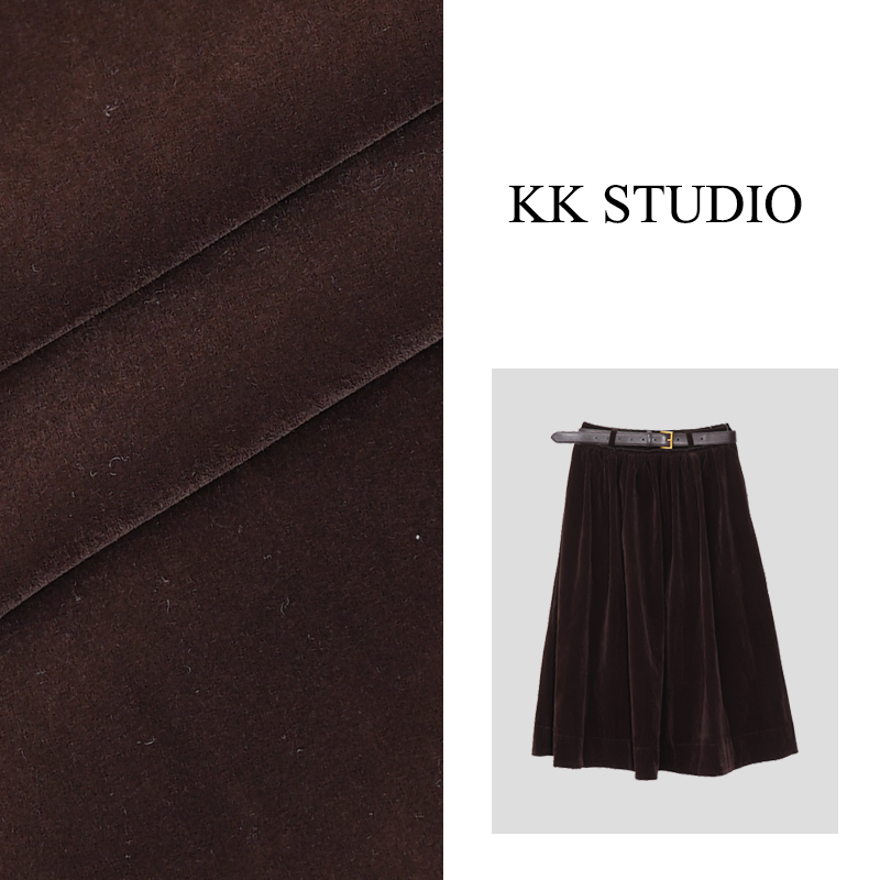 淇老板KK Studio秋季新款百搭丝绒大摆半身裙中长款9430