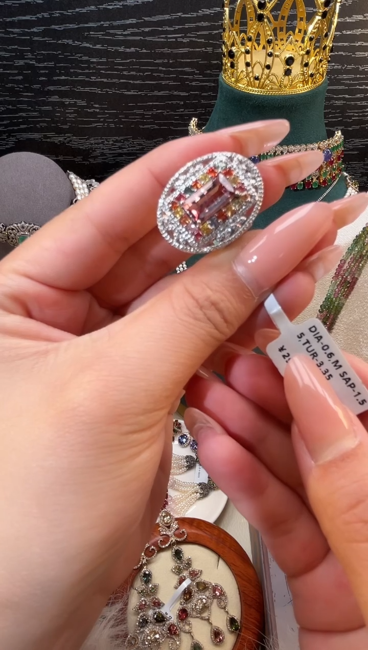 银S925镶嵌戒指碧玺戒指