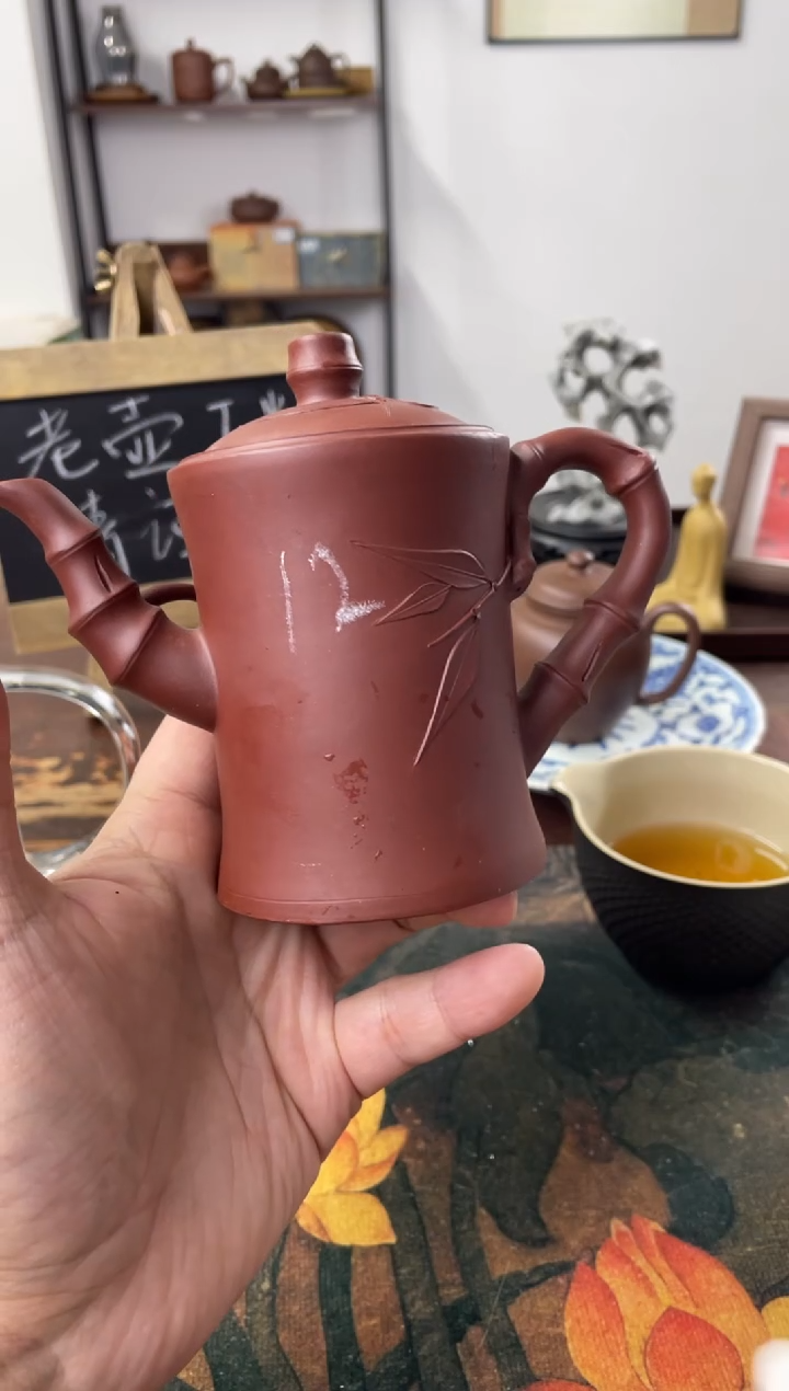 茶壶紫砂90年代老壶工糙但泥好大红泥竹节12