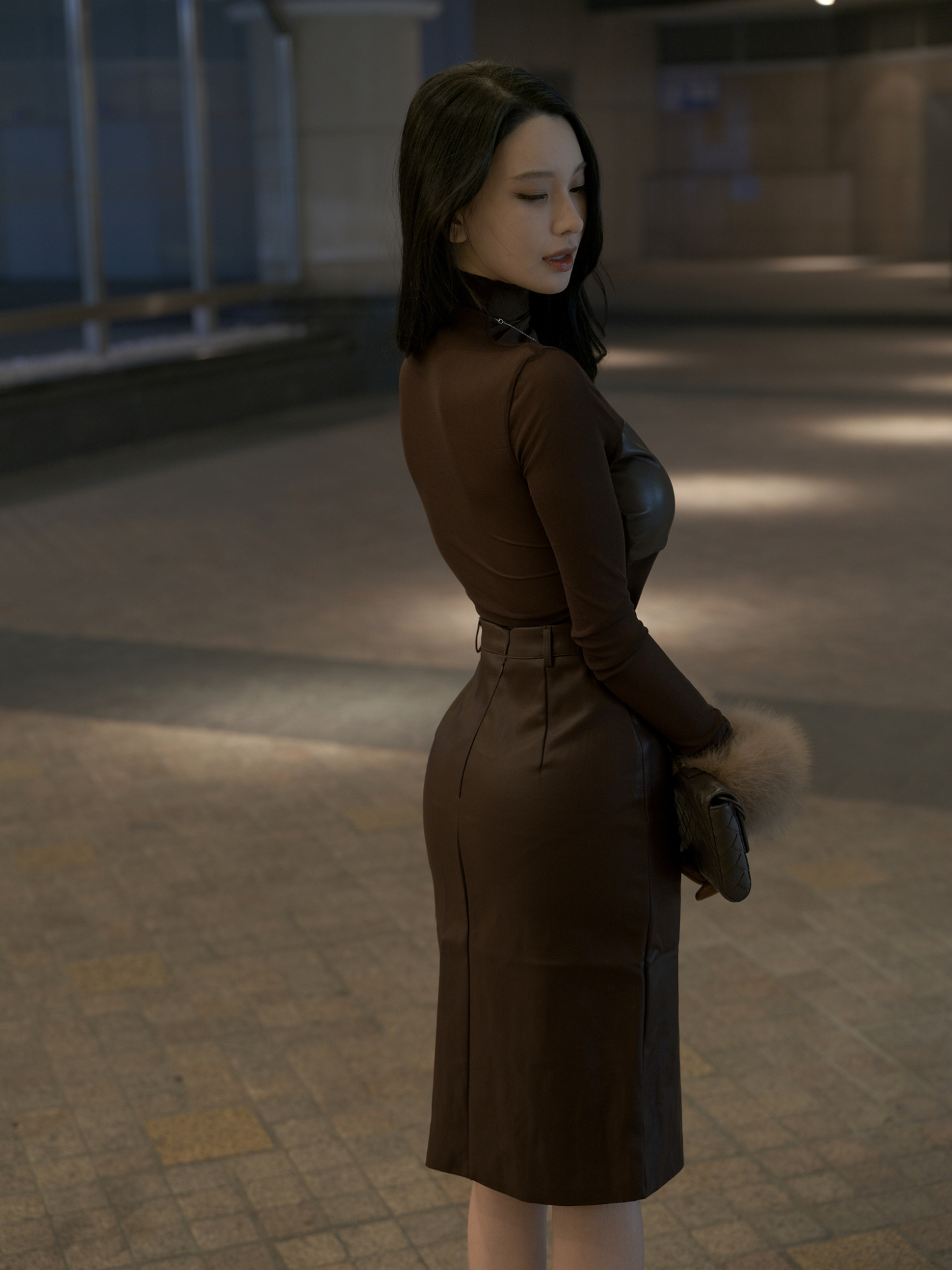 孙智惠zs「钓系美学」半高领拼皮打底衫内搭上衣