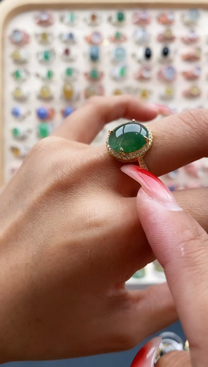 【闪购商品】翡翠戒指银S925镶嵌缅甸天然A货翡翠111 4+3