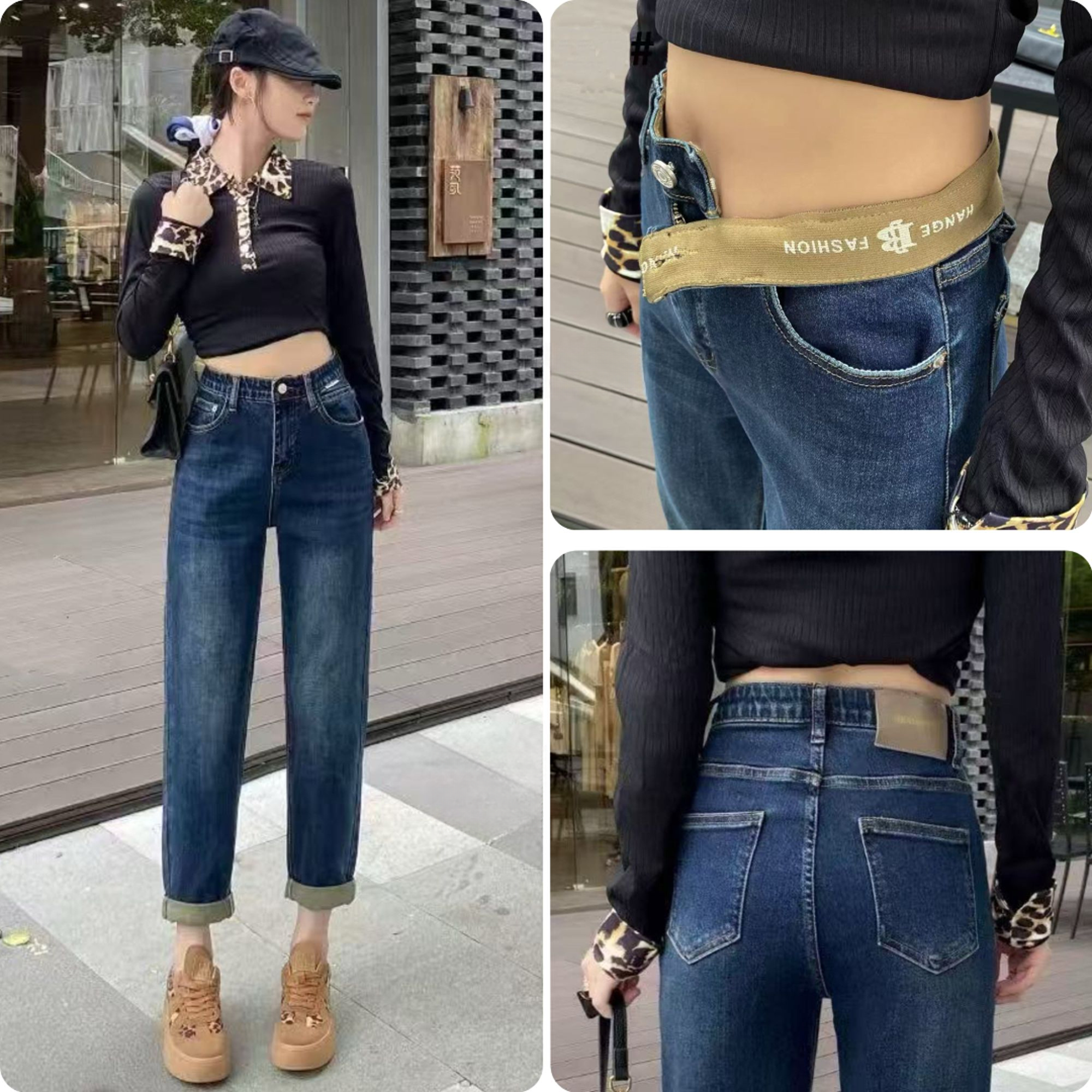 老爹哈伦牛仔裤女款爆款2025新款高腰秋厚款亲肤百搭休闲松宽显瘦