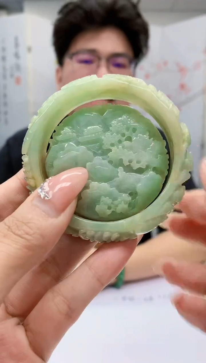 【闪购商品】定制翡翠未镶嵌4688MM-毛货套镯（54圈)39